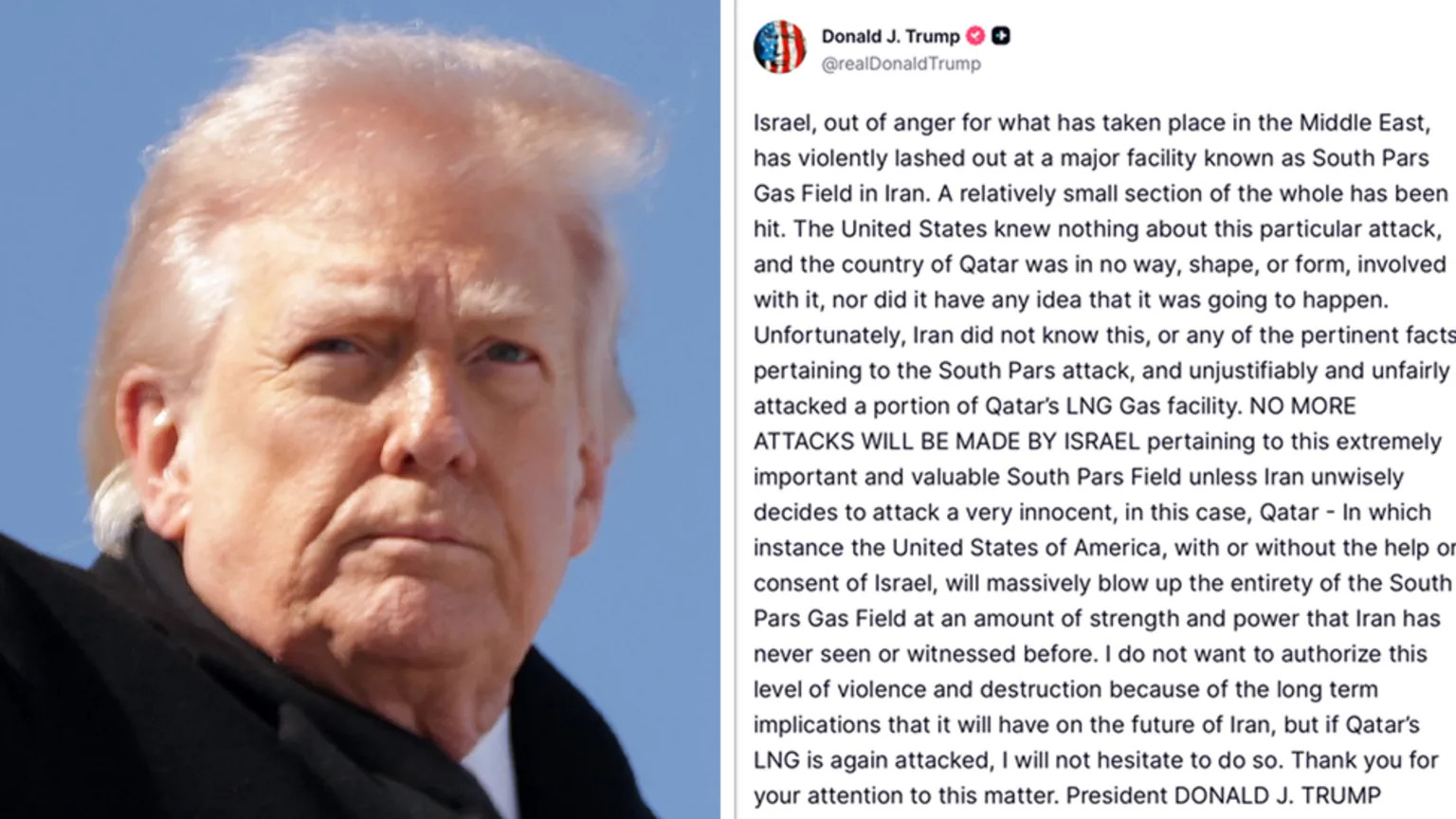 Trump's statement on Iran-Qatar gas field strikes reveals US-Israel tensions