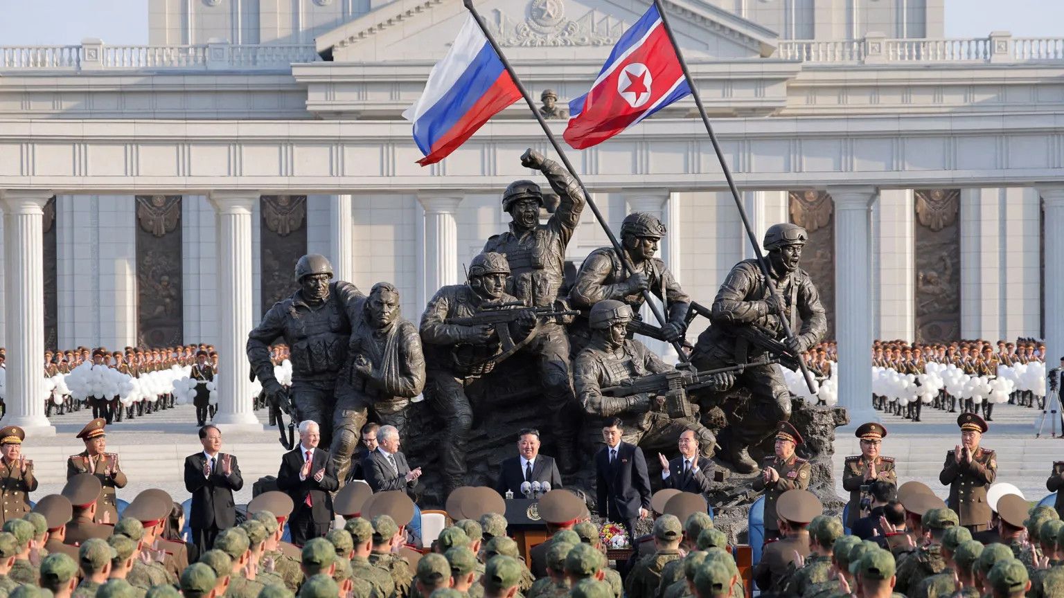 Kim Jong Un and Russian minister unveil memorial for North Korean fighters in Ukraine
