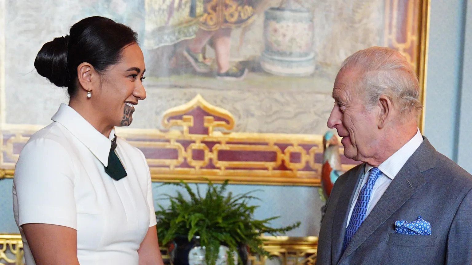 New Zealand's Māori Queen meets King Charles III in historic Buckingham Palace visit